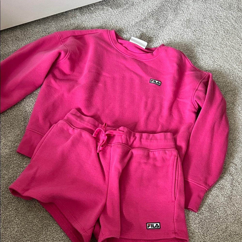 FILA Women's Vibrant Pink Sweat Set, M top, S shorts